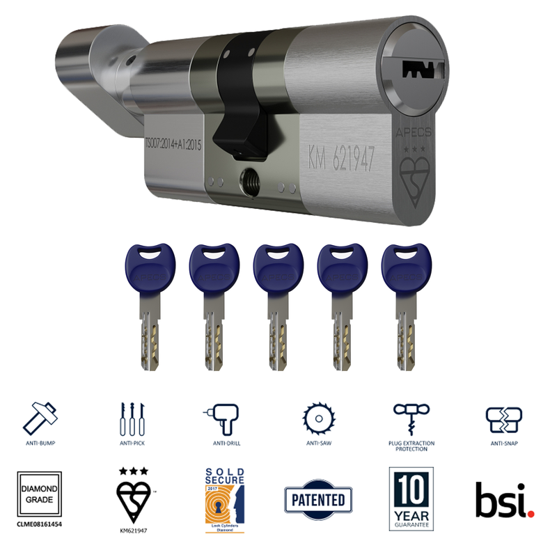 3* Euro Cylinder Thumb TurnDoor Lock uPVC Aluminium Timber Door Barrel 6 Pin 5 Keys