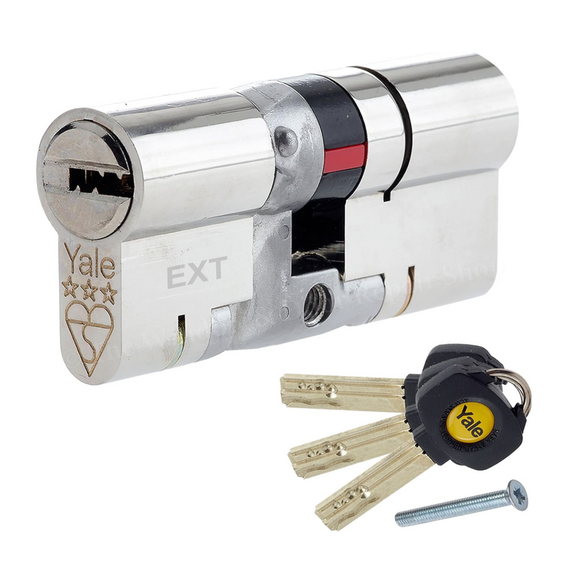 Yale Platinum 3 Star Chrome 50 / 45 3 Star Euro Double Cylinder, High Security, Nickel Finish, 