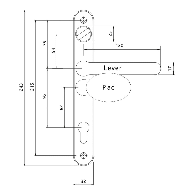 Hoppe Resista Atlanta Gold Sprung Offset Lever/Pad 92PZ/62PZ Door Handle with Snib  215mm Screw Centres 