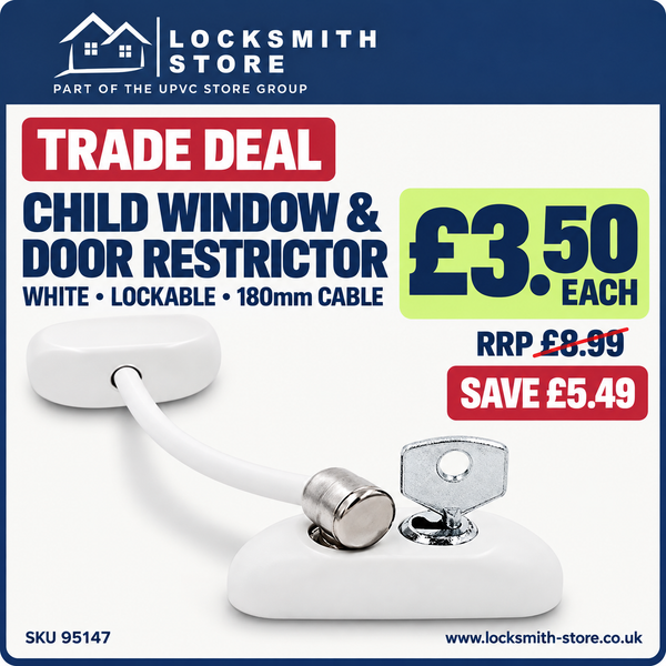White Lockable Child Window & Door Restrictor – 180mm Cable