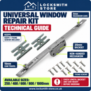 Universal Window Repair Kit Inline Espagnolette 20mm Backset 8mm mushrooms Keeps + Screw Included