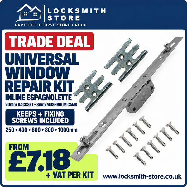 Universal Window Repair Kit Inline Espagnolette 20mm Backset 8mm mushrooms Keeps + Screw Included