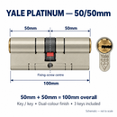 Yale Platinum 3 Star Euro Cylinder 50/50mm Dual Colour – 3 Keys