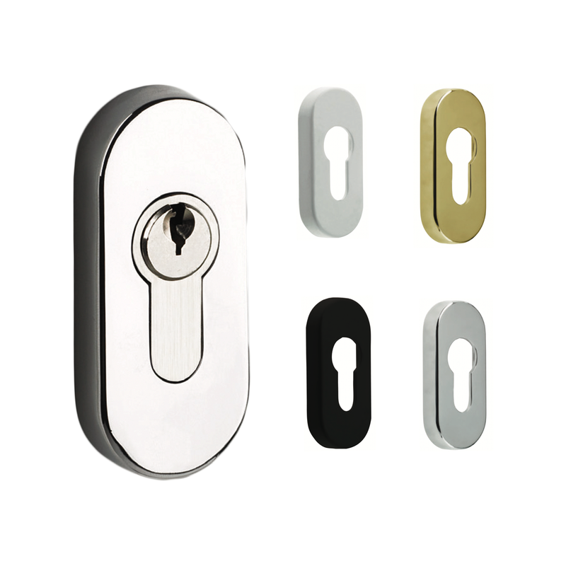 Mila Escutcheon Patio Door Euro Cylinder Cover Plate White Gold Chrome